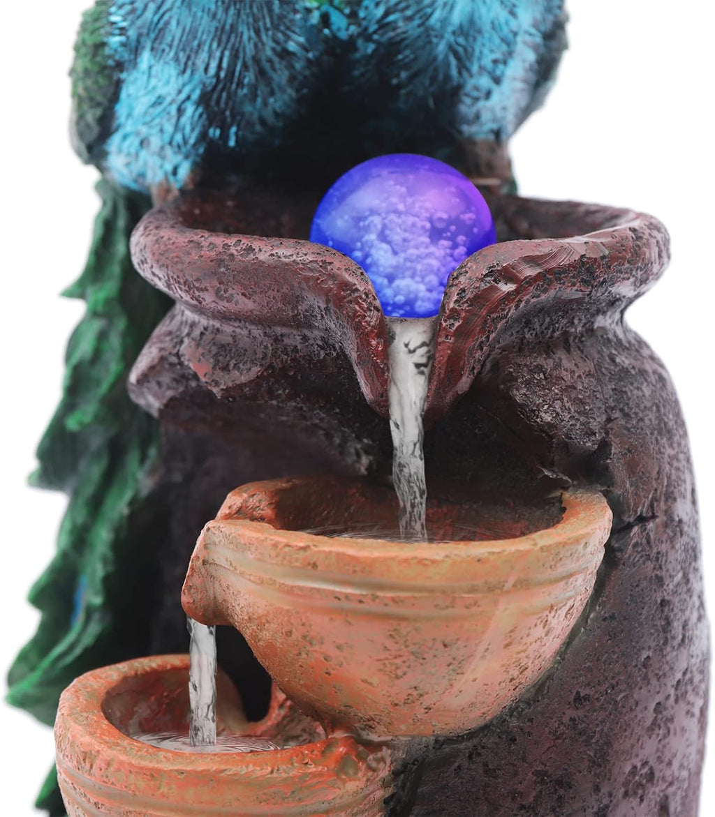 21Inch Art Decorative Animal Statue Bonsai Waterfall Fountain Humidifier with LED Lights, Water Fountains for Living Room, Bedroom, Study, Office, Meditation Room, Yoga Room, Hotel and Library