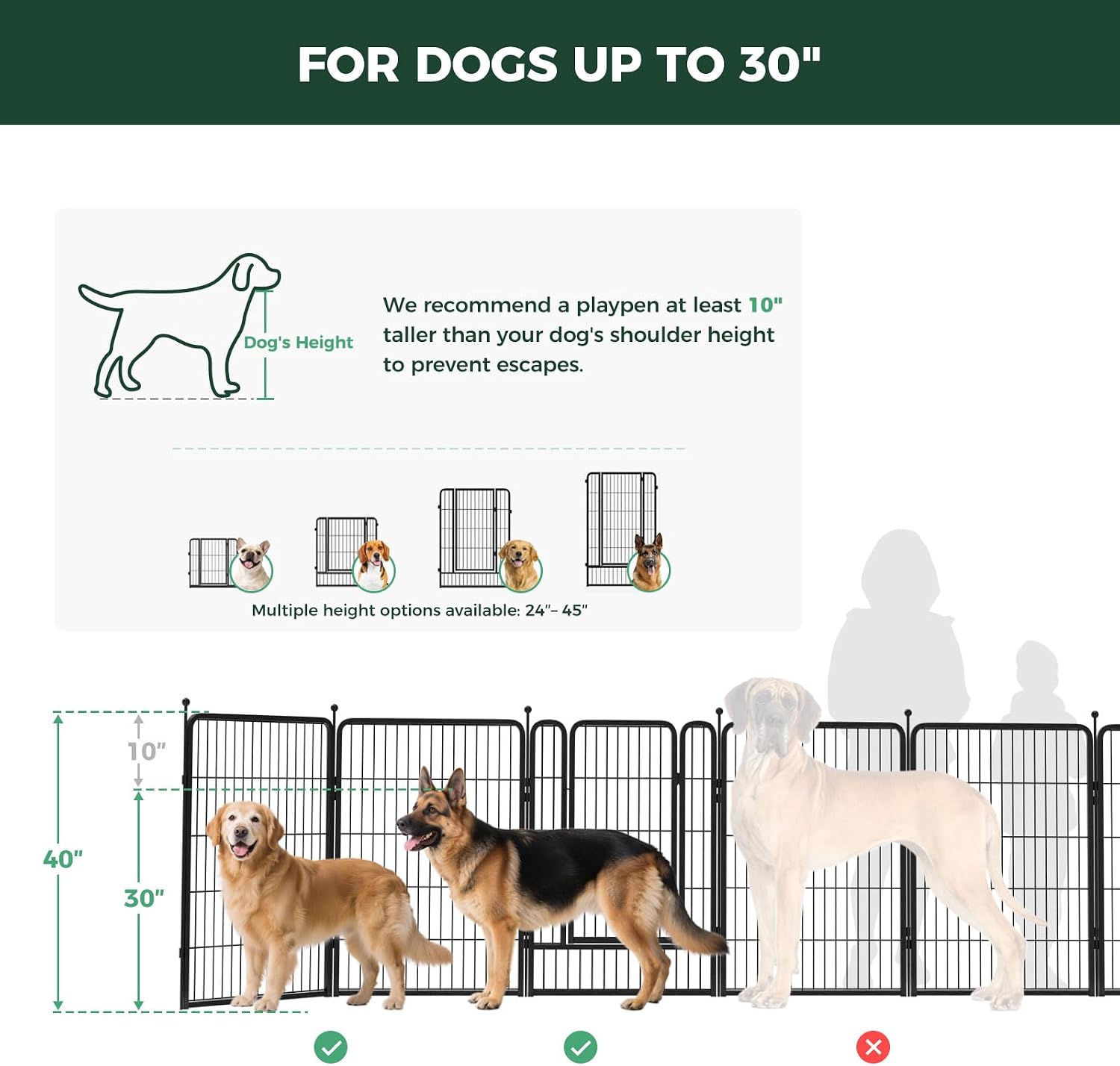 FXW Instant Unleashed Dog Playpen, Portable Pet Fence for Outdoor, RV Trips, and Camping, 40 inch, 16 Panels for Medium and Large Dogs with RV Step Grid│Patented