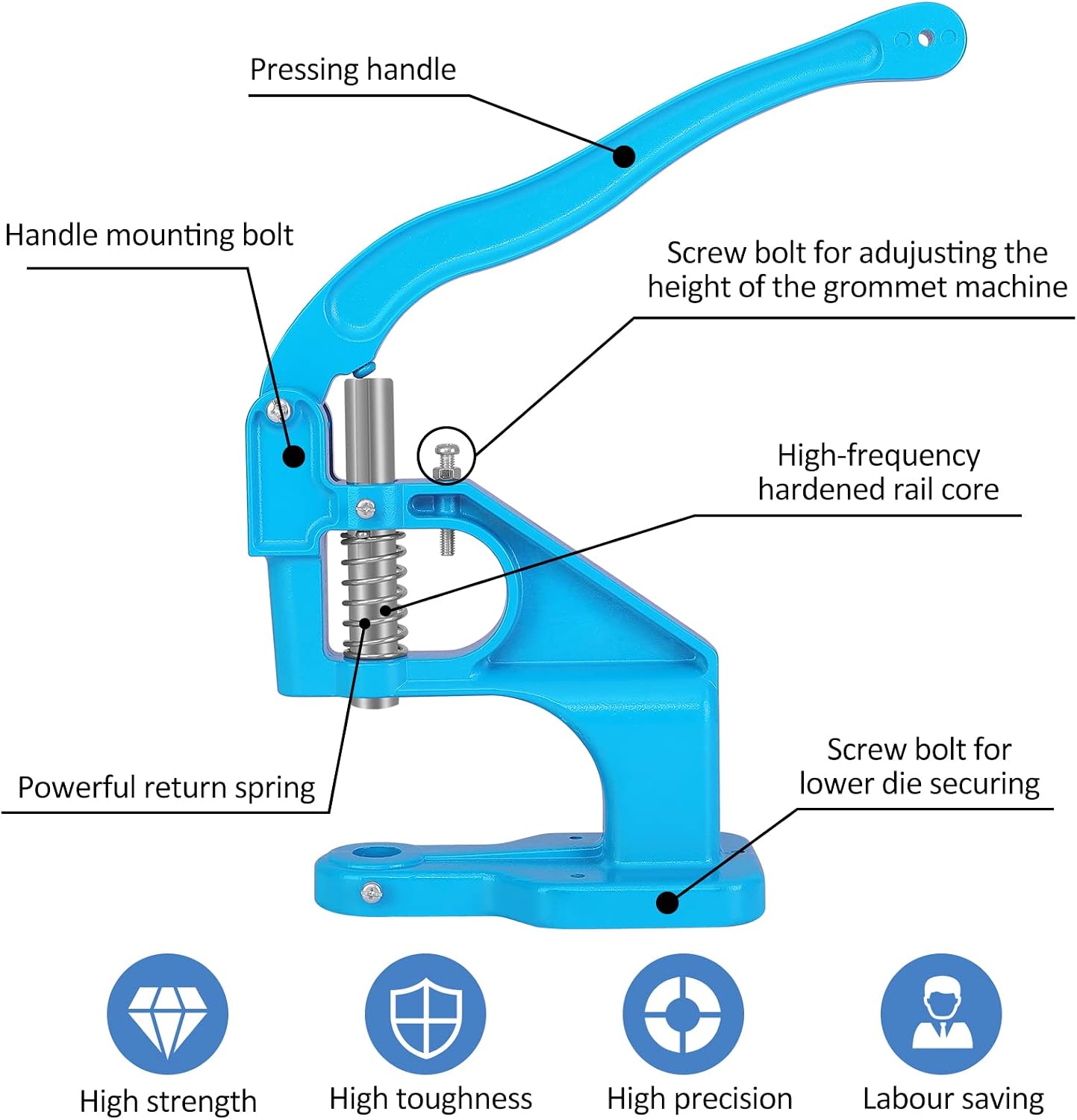 Hand Press Grommet Machine, Grommets Eyelet Tool Kit, Eyelet Punch Tool Kit with 1800 Pcs Grommets Eyelet and 9 Dies for Snap Buttons, Rivets Setting,Curtains,Belts,Bags,Shoes,Awning,DIY Craft