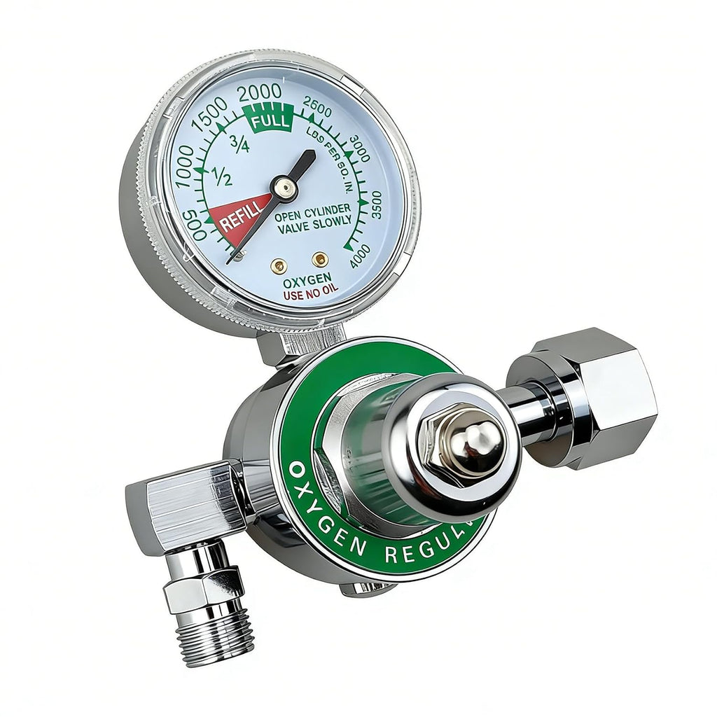 M1-540-P M1 Series Preset Pressure Oxygen Regulator for Oxygen Concentrator, Oxygen Tank Regulator Gauge with CGA540 Nut/Nipple Inlet, 3000 PSI, O2 Oxy Regulator Chrome Brass Body