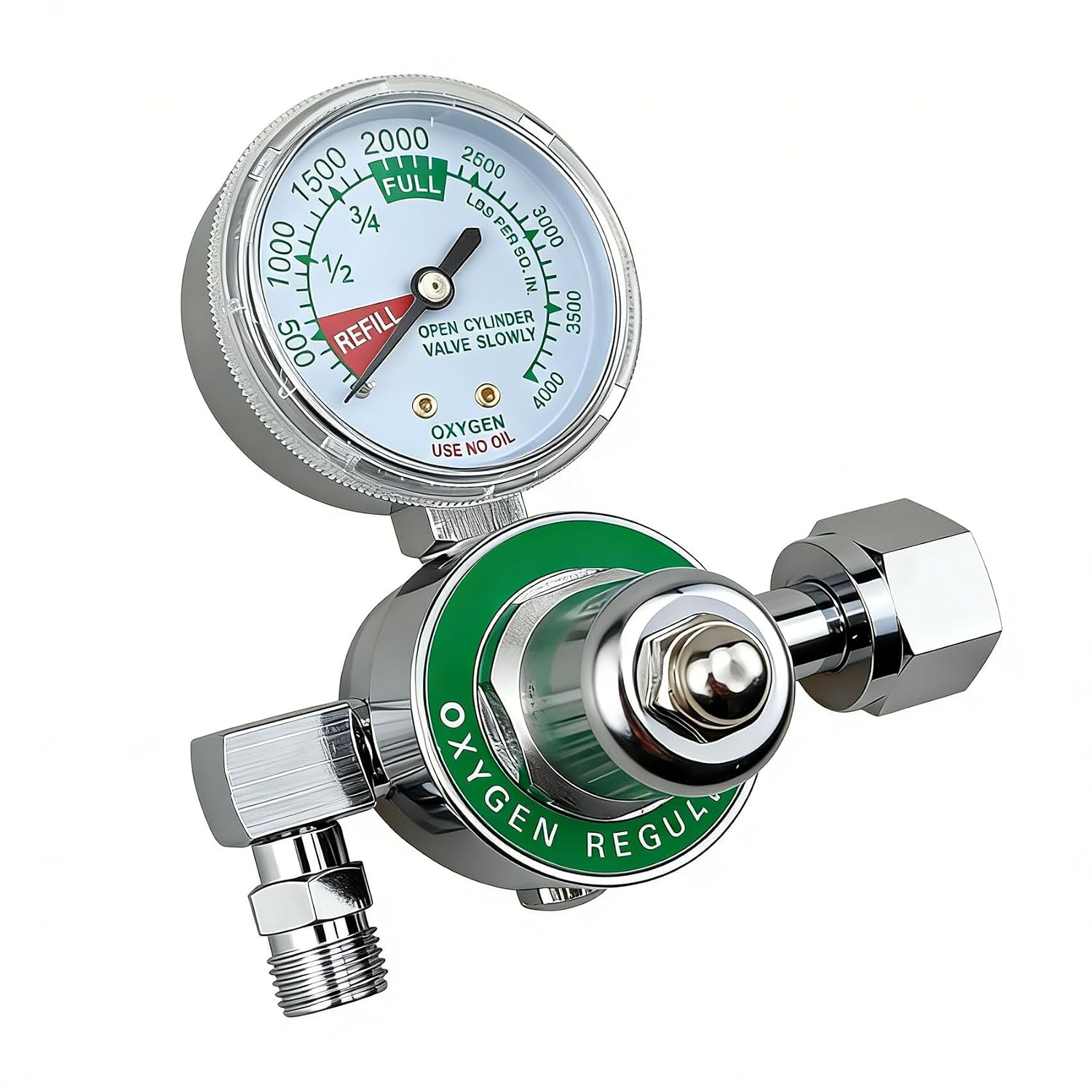 M1-540-P M1 Series Preset Pressure Oxygen Regulator for Oxygen Concentrator, Oxygen Tank Regulator Gauge with CGA540 Nut/Nipple Inlet, 3000 PSI, O2 Oxy Regulator Chrome Brass Body
