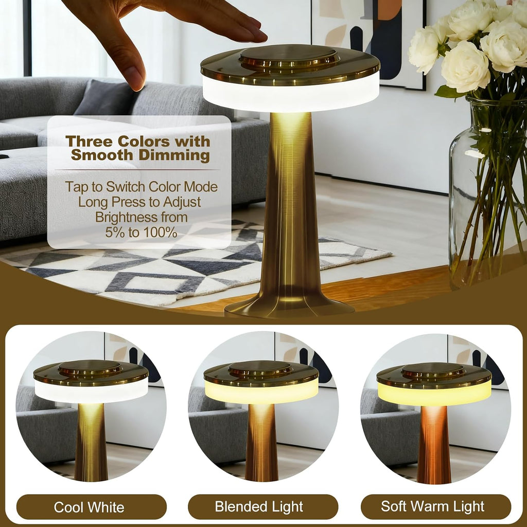 16 Pcs Gold Cordless Table Lamps with Touch Sensor Portable 3 Color Dimming up LED Table Lamp 15 Hours Rechargeable Battery Desk Light for Living Room Nursery Restaurant