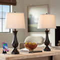 Regency Hill Traditional 25' High Set of 2 Hotel Style Touch Table Lamps with USB Ports A+C Charging LED Bronze Oatmeal Drum Shade for Living Room Bedroom House Bedside Nightstand Home Office