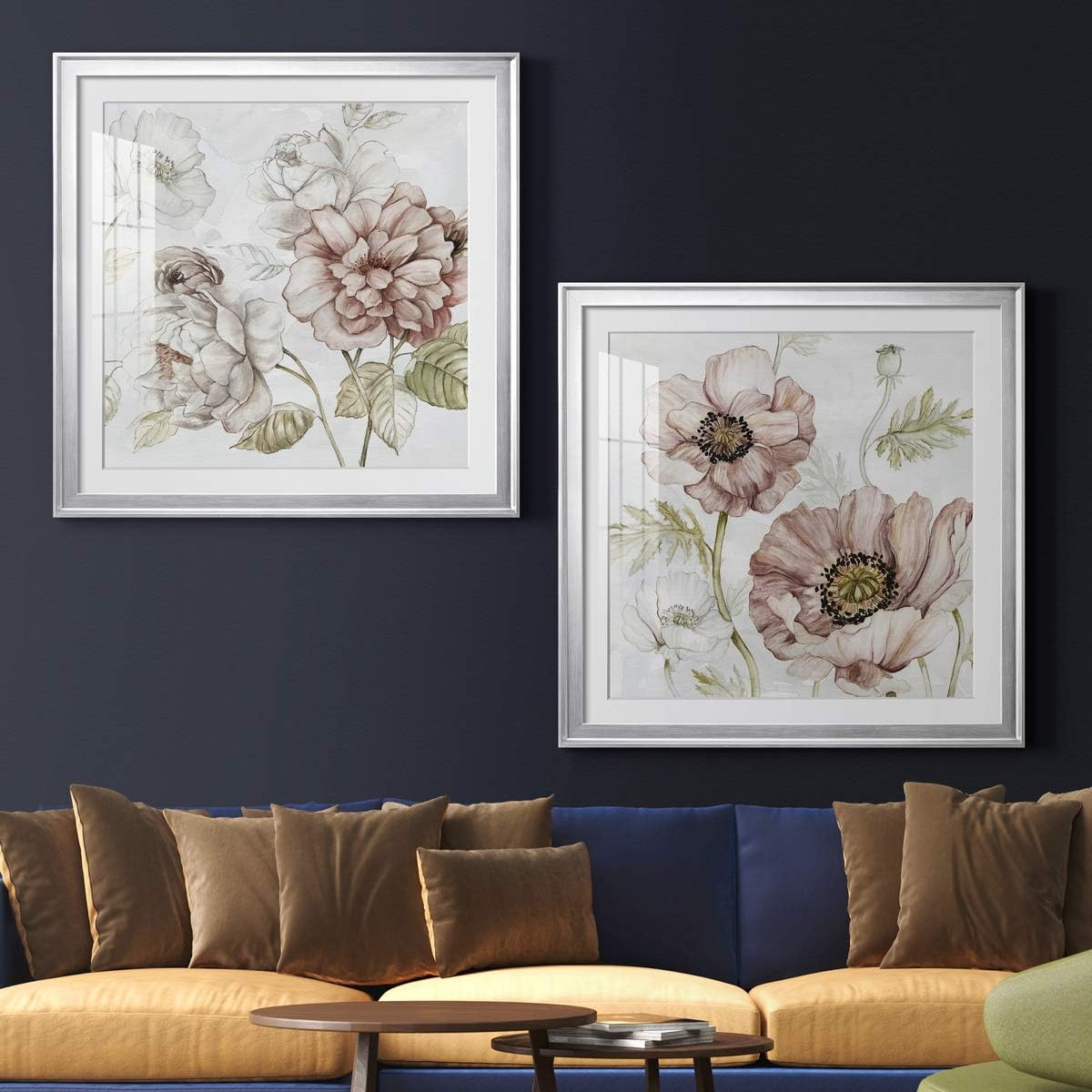 Abstract Wall Art, Wall Décor Print, Animals, Flowers, Coastal, Geometric, and Vibrant Colors, With Matte Board, Acrylic Glass, and Hanging Hardware - Washed Botanical III - Silver Framed 34X34