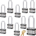 Master Lock Magnum Padlock - 2' W x 2-1/2'L Shackle, Ten (10) Keyed Alike Locks w/20 Keys, M5NKALJSTS-10 w/BumpStop Technology