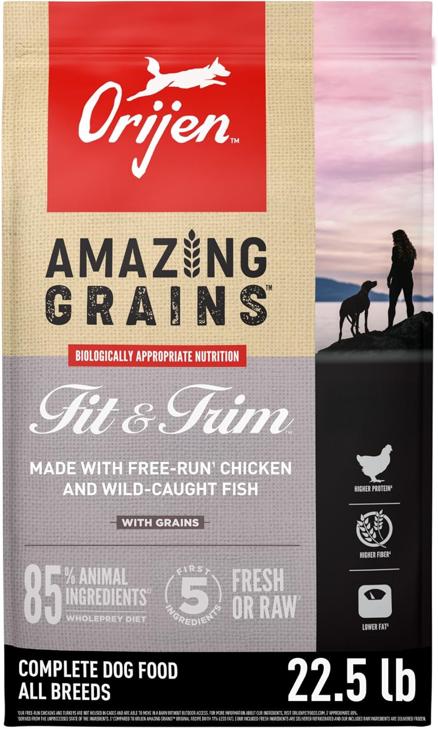 ORIJEN Amazing Grains High Protein Dry Dog Food Fit & Trim Recipe 22.5lb Bag