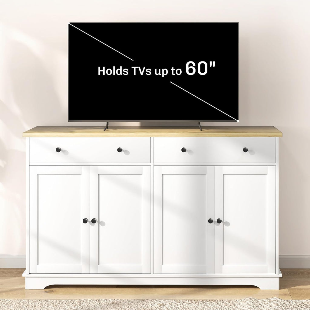 HOMCOM Sideboard Buffet Cabinet with Storage, 55' Modern Kitchen Cabinet with 4 Doors, 2 Drawers and 2 Adjustable Shelves, Coffee Bar Cabinet, White