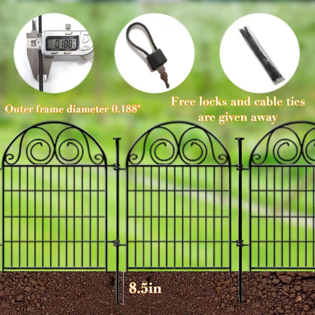 Getlay Tall Garden Animal Barrier Fence with Gate, 36 in(H)×30.6 Ft(L) 14 Panels Dog Digging Fence Barrier, Black Heavy Duty Metal Temporary Fences, Reusable Defense Fencing for Outdoor Yard│Patented