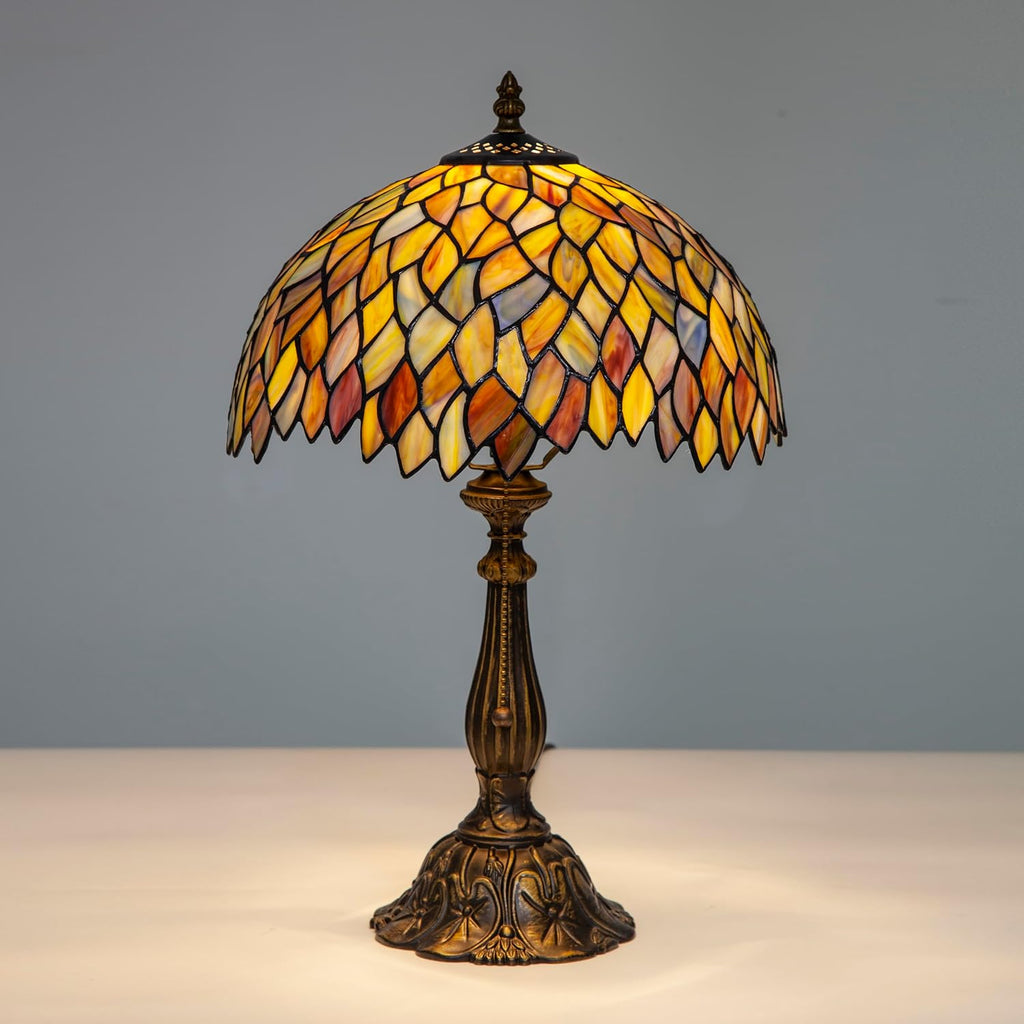 Tiffany Style Table Lamp Vintage Stained Glass Desk Lamp Mable Gradient Green Wisteria Bedside Reading Light Decor Bedroom Living Room Home Office D12 xH18