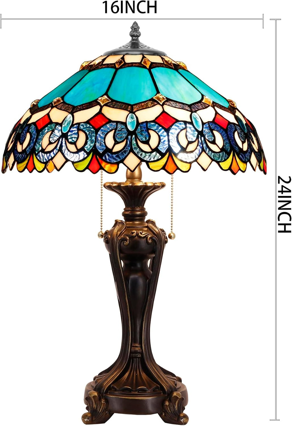 Tiffany Lamp(2 Lights) Stained Glass Table Lamp Bedside Desk Reading Light 16X16X24 Inch Decor Bedroom Living Room Home Office (Blue Baroque)