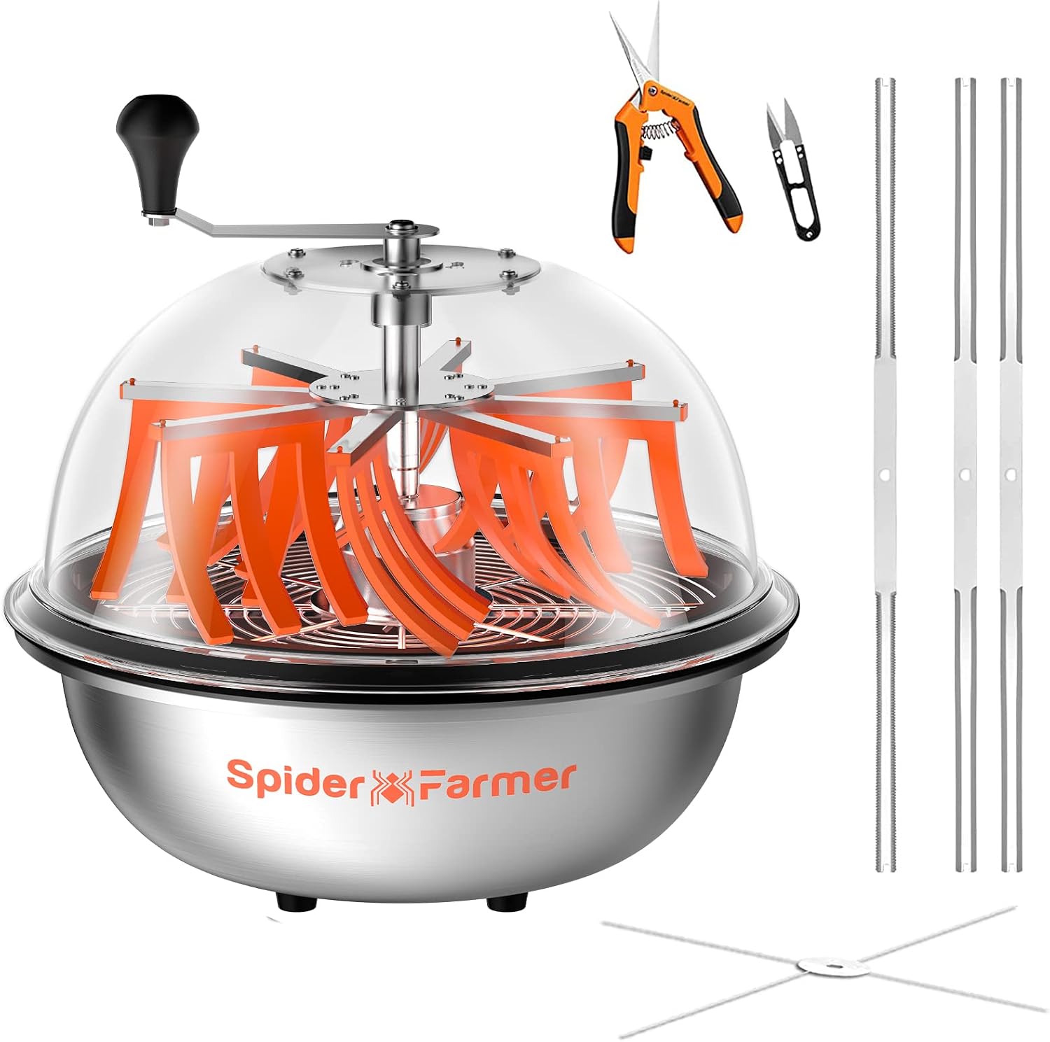 Spider Farmer Bud Leaf Bowl Trimmer 16', Manual Leaf Trimmer with Clear Dome, Sharp Stainless Steel Blades, Wet & Dry Use for Herbs & Hydroponic Plants, Includes Pruning Shears