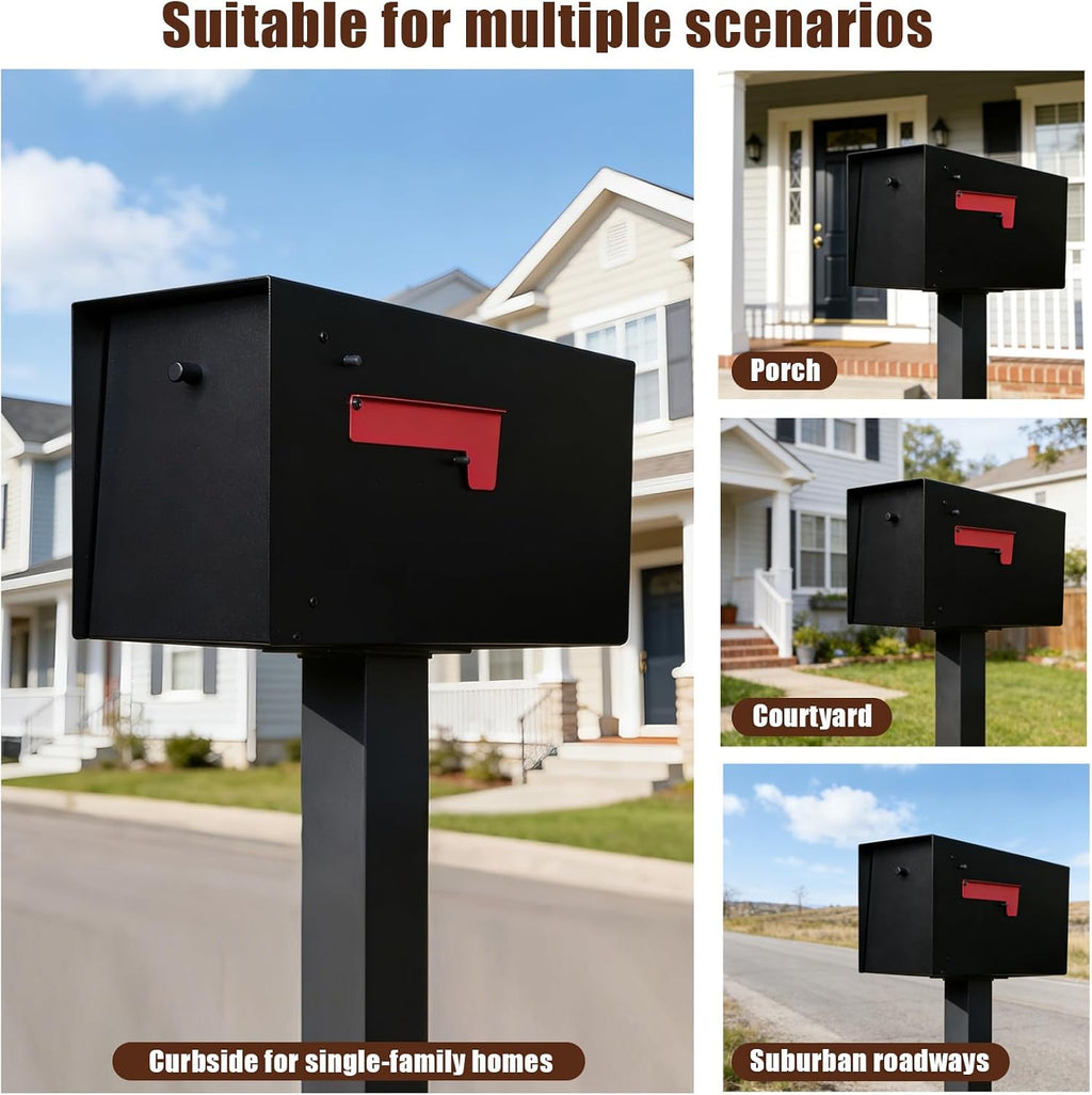 Large Mailboxes for Outside Post Mount Mailbox, Metal Mail Box with Magnetic Latch, Galvanized Steel Modern Mailbox for House Outside, 20.9 x 7.9 x 10 Inches, Black