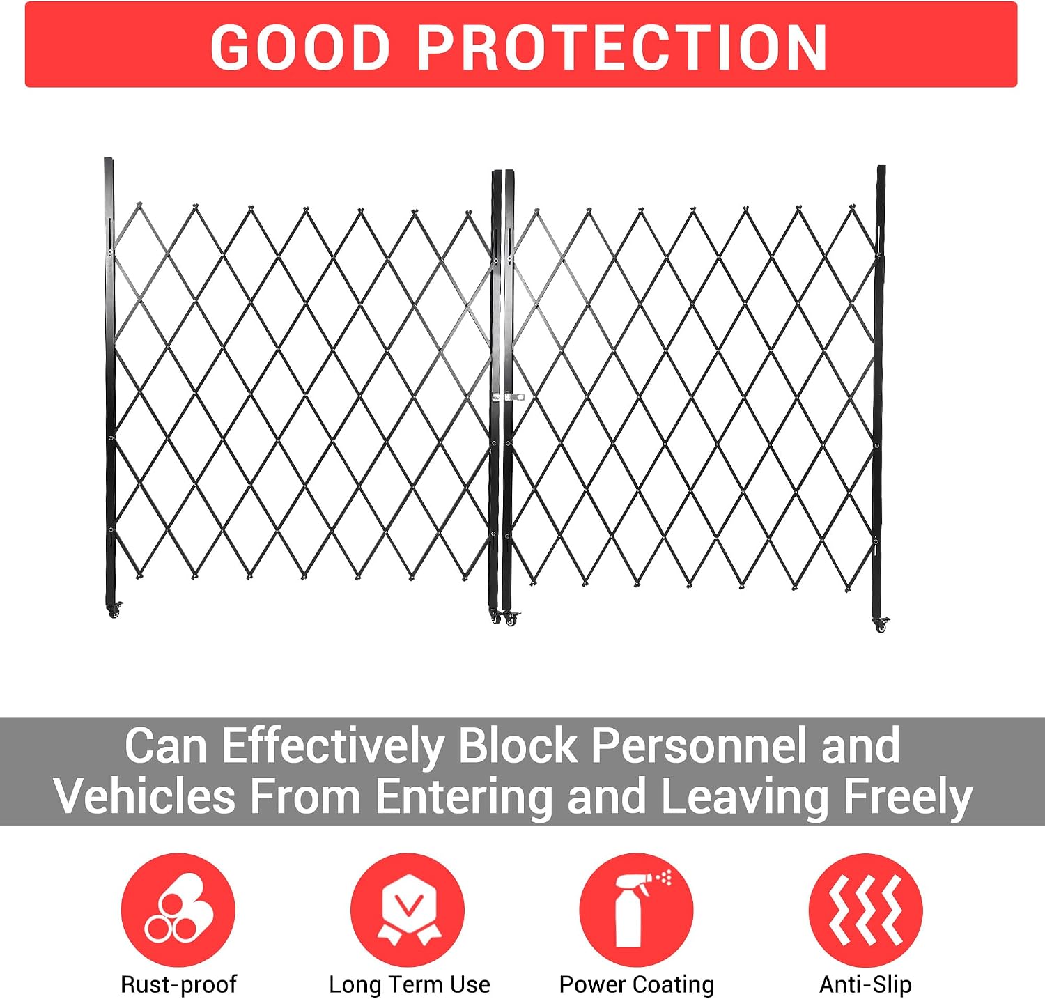 61' H x 122' W Folding Security Gate, Heavy Duty Steel Expandable Barrier Bi-fold Door with 360° Swivel Casters & Key Lock, Retractable Rolling Scissor Gate for Garage Driveway Warehouse, Black