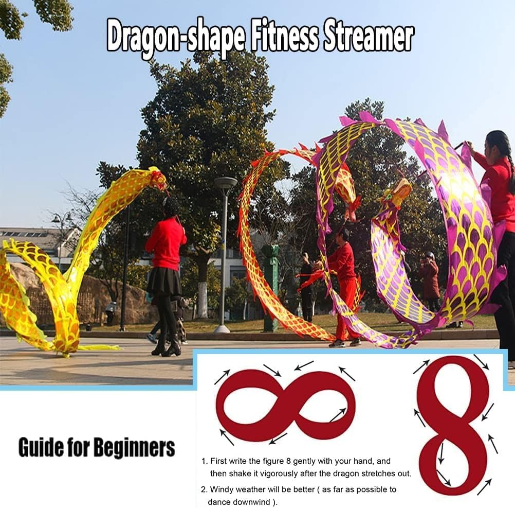 Kids Wand Dragon Dance Ribbons Colorful Dragon Silk Flowy Spinning & Shaking, Dragon Print Dance Streamers, Chinese traditional folk toys Suitable for artistic dance gymnastics, rainbow pa(Color