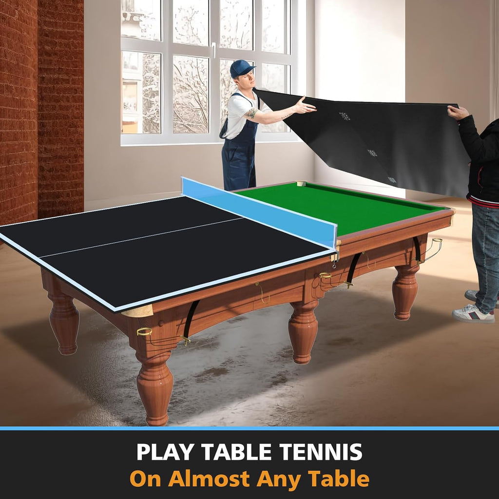IUNNDS Table Tennis Table Topper, 6/7/8/8.5/9FT Foldable Ping Pong Conversion Top with Net Set for Billiard & Pool Tables
