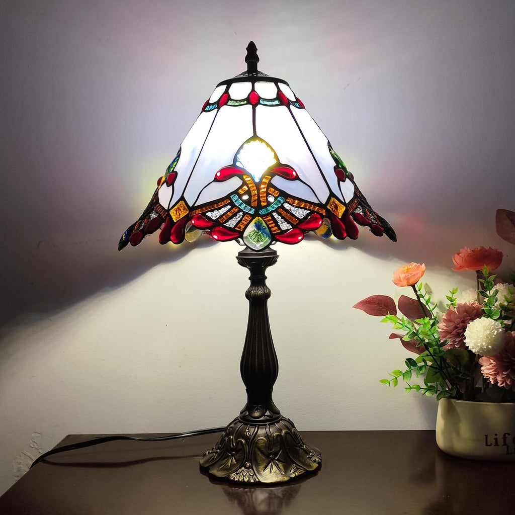 Tiffany Table Lamp Purple Baroque Style Stained Glass Lamp 12X12X19 Inch Antique Lamp for Office Home Bedroom Living Include 3-Color LED Bulb