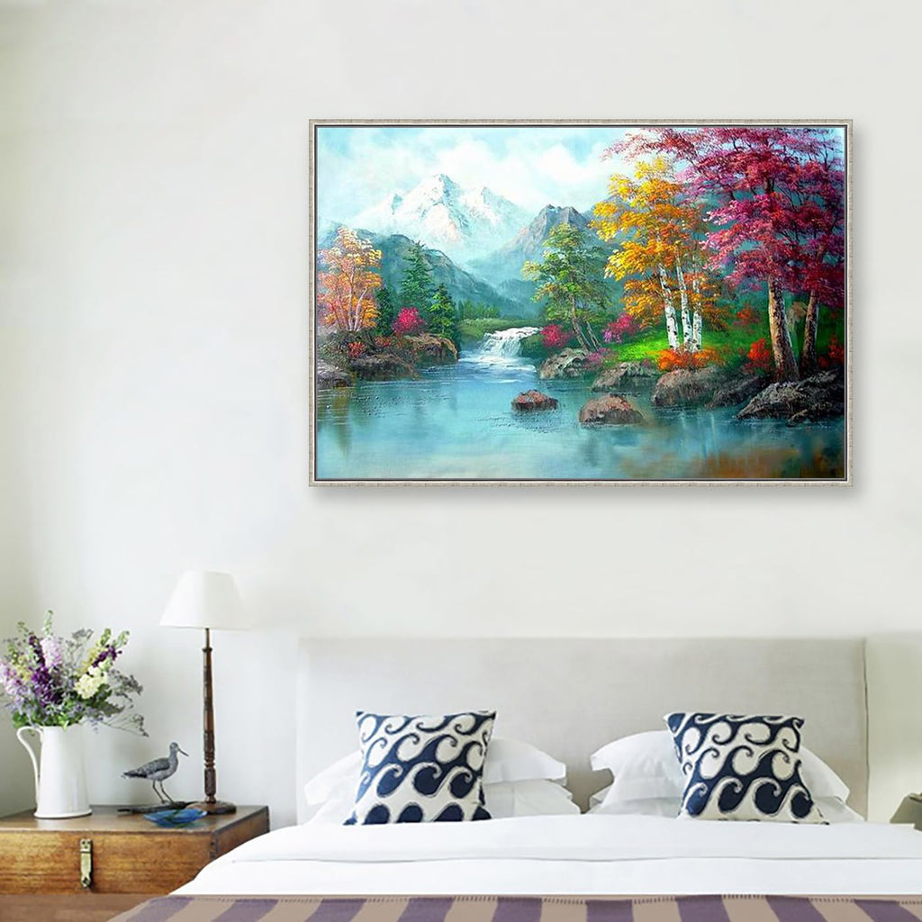 30 Original Landscape Paintings in Oil, Nature Canvas Art, Autumn Scenery Wall decor, Contemporary Mountain Oil Painting, Handmade Purple Trees Artworks for Home Decoration by College Teachers 1