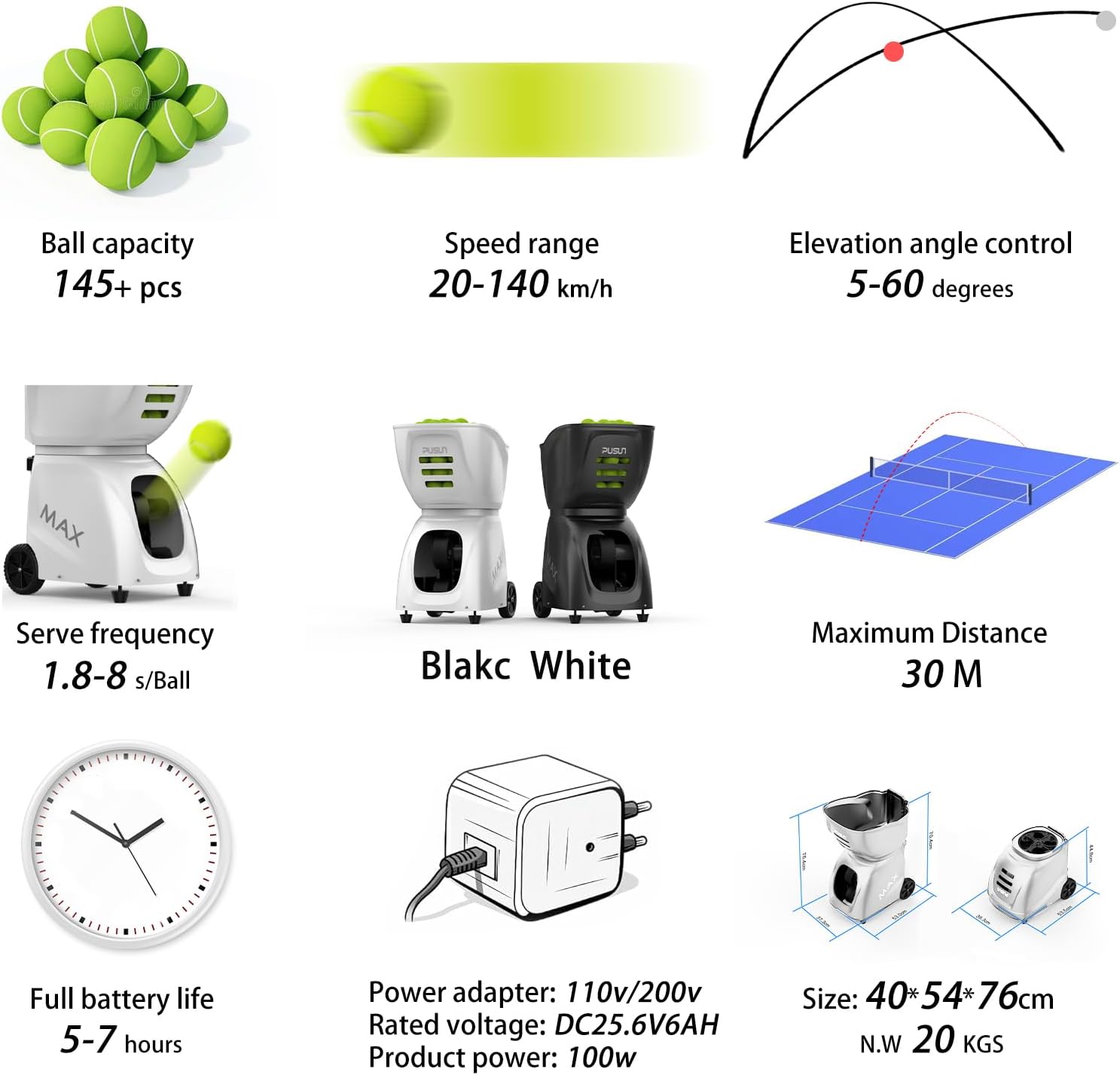PT-MAX C Professional Smart Tennis Ball Machine | APP Controlled 28-Point Programming | 5-7Hr Ultra Battery | 20-140km/h Variable Speed | 150 Ball Capacity | Portable Training Solution