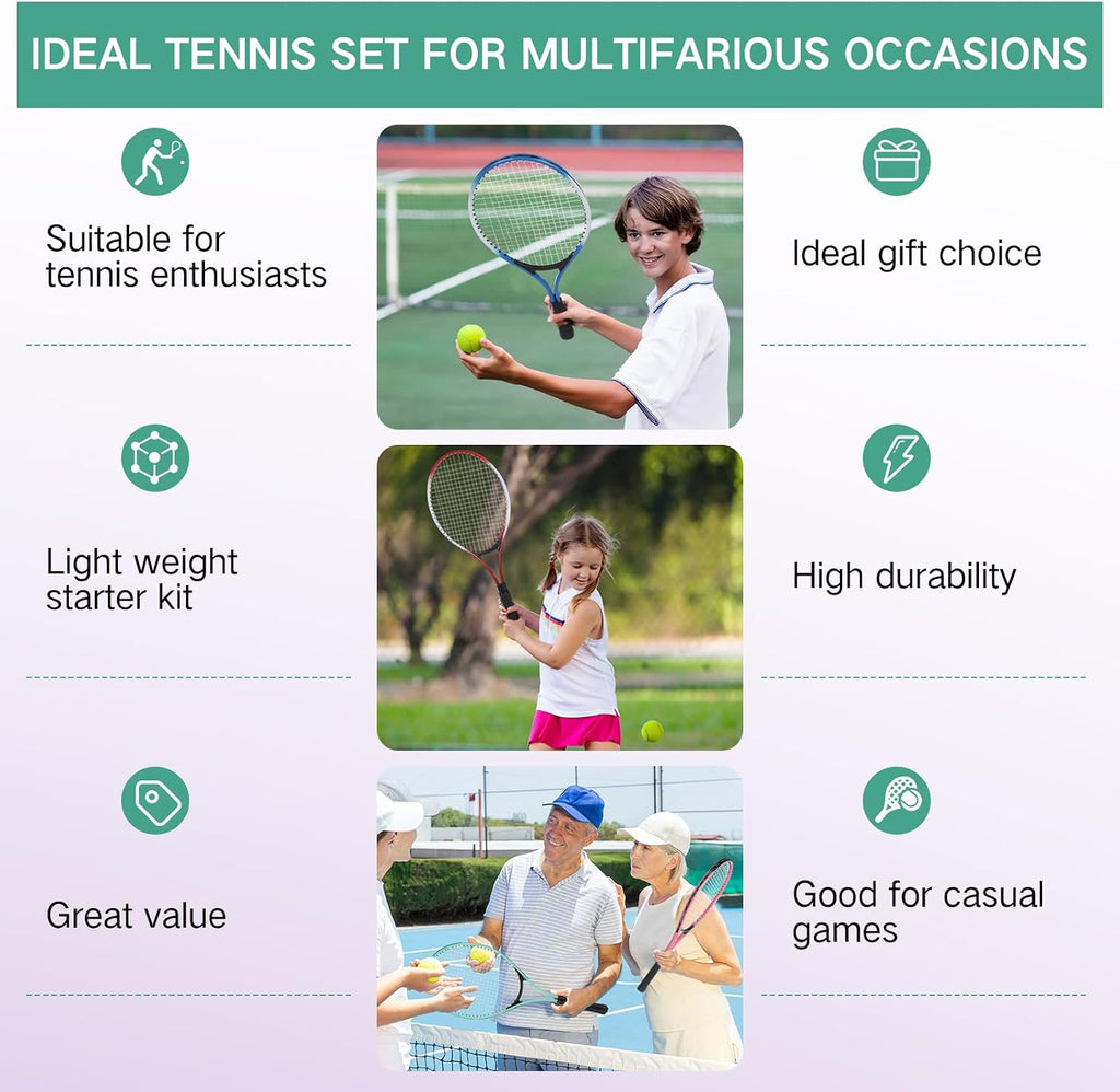 16 Pcs Tennis Rackets for Adult Recreational 8 Players 27' Tennis Racquet Bulk Lightweight Tennis Racket with 8 Tennis Balls for Training Beginners with Overgrips Carry Bag