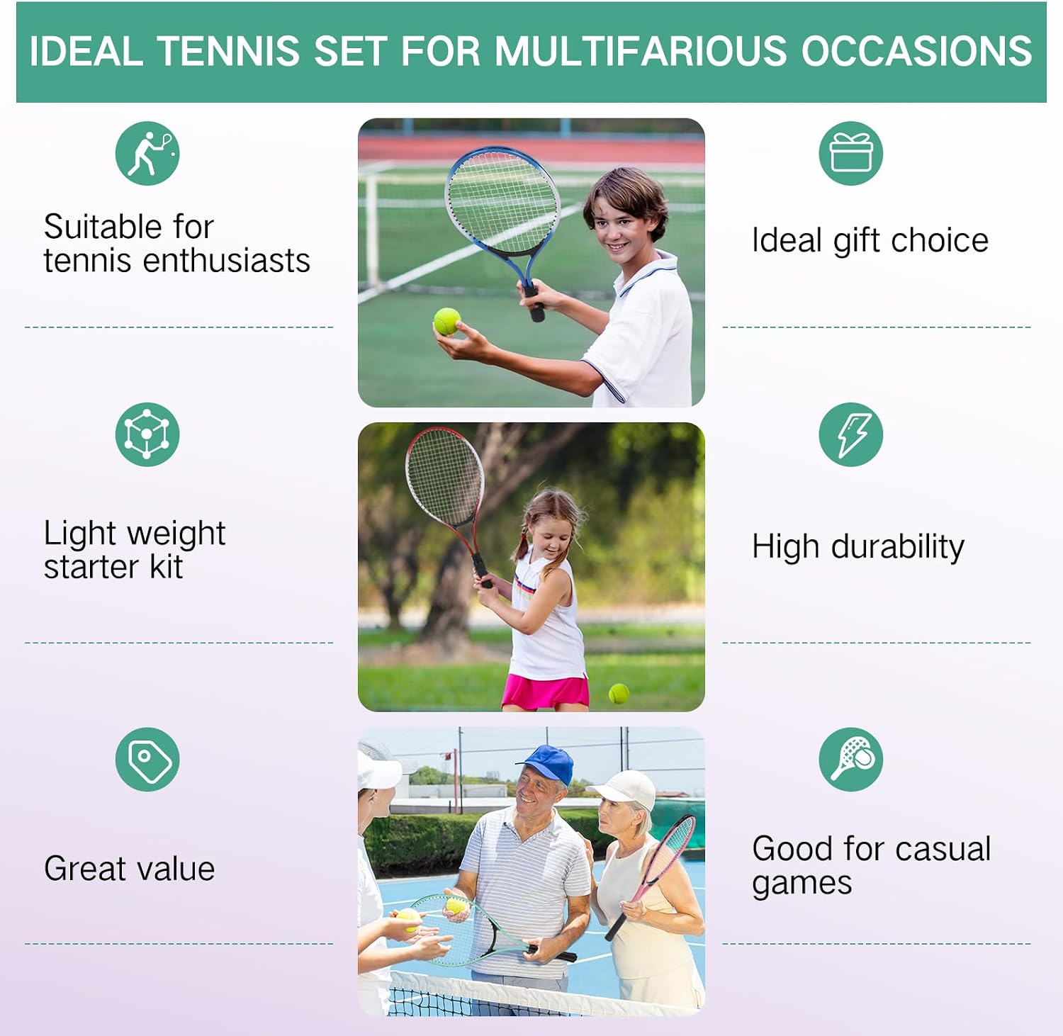 16 Pcs Tennis Rackets for Adult Recreational 8 Players 27' Tennis Racquet Bulk Lightweight Tennis Racket with 8 Tennis Balls for Training Beginners with Overgrips Carry Bag