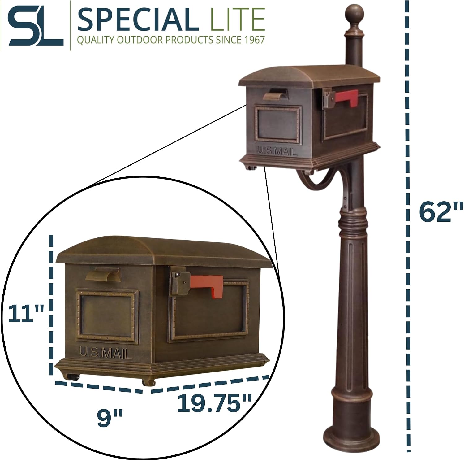 Special Lite Traditional Curbside Mailbox with Ashland Post - Copper Mailbox with Aluminum Post - SCT-1010_SPK-600-CP
