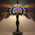 Tiffany Lamp Stained Glass Table Lamp 12' x 19' Blue Baroque Style Decorative Lamp Bedside Reading Lamp for Desk Living Room Bedroom Office Study Light Home Decor Gift