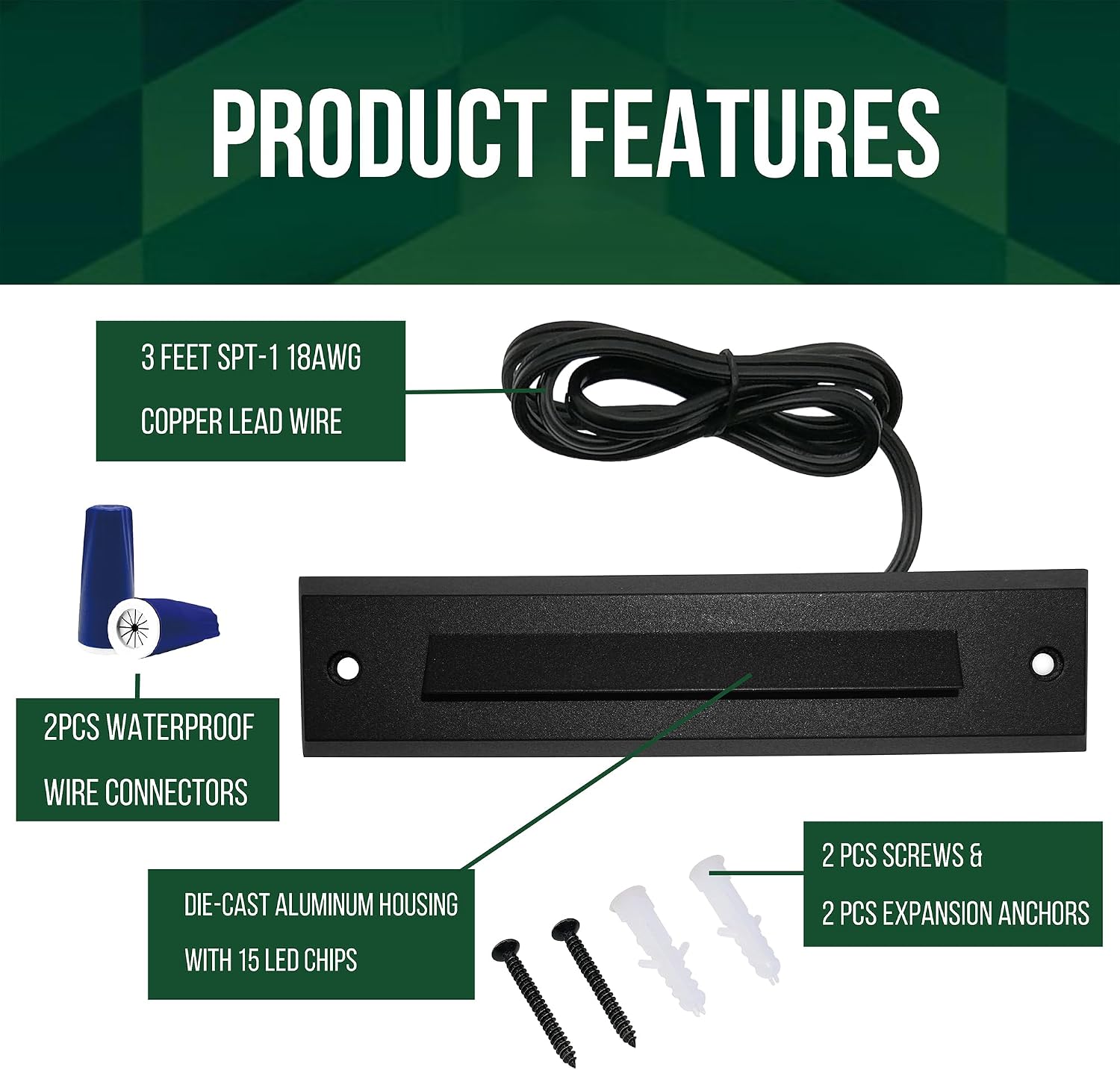 GKOLED 12 Pack Low Voltage 9-15V AC/DC LED Linear Step Lights, 2W Landscape Cutoff Stair Riser Light, Outdoor Waterproof Accent Lighting Fixtures, Die-cast Aluminum, Black Powder Coated Finish