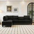 Dark Gray Sectional Sofa Couch with Storage Ottoman and Cup Holder Tray, Linen Fabric L-Shaped Couch with Silver Rivets, Reversible Chaise Lounge Set with Flip-Top Storage (S+C)
