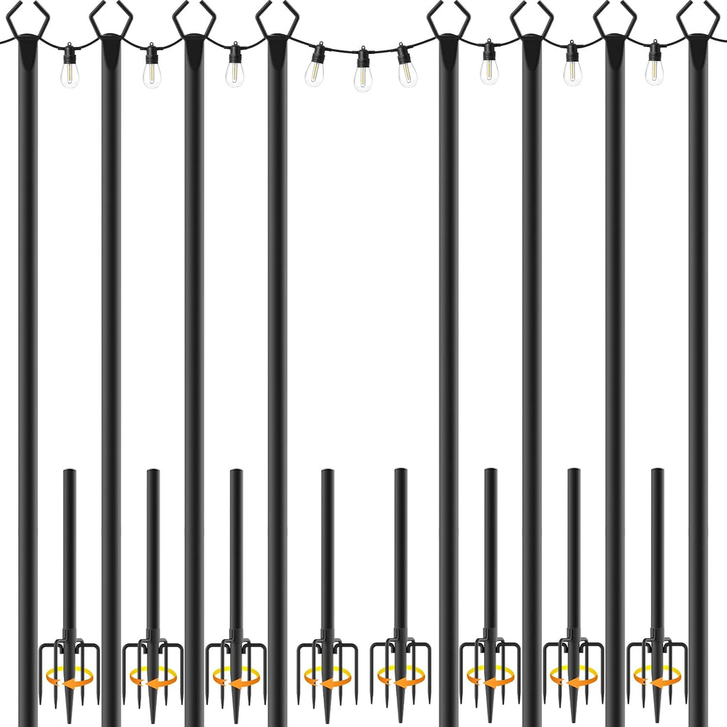 Mutovlin 8 Pack String Light Poles,10 Ft Light Poles for Outside String Lights,Outdoor Lights Pole with Fork,Metal Poles Stand for Patio Deck Backyard