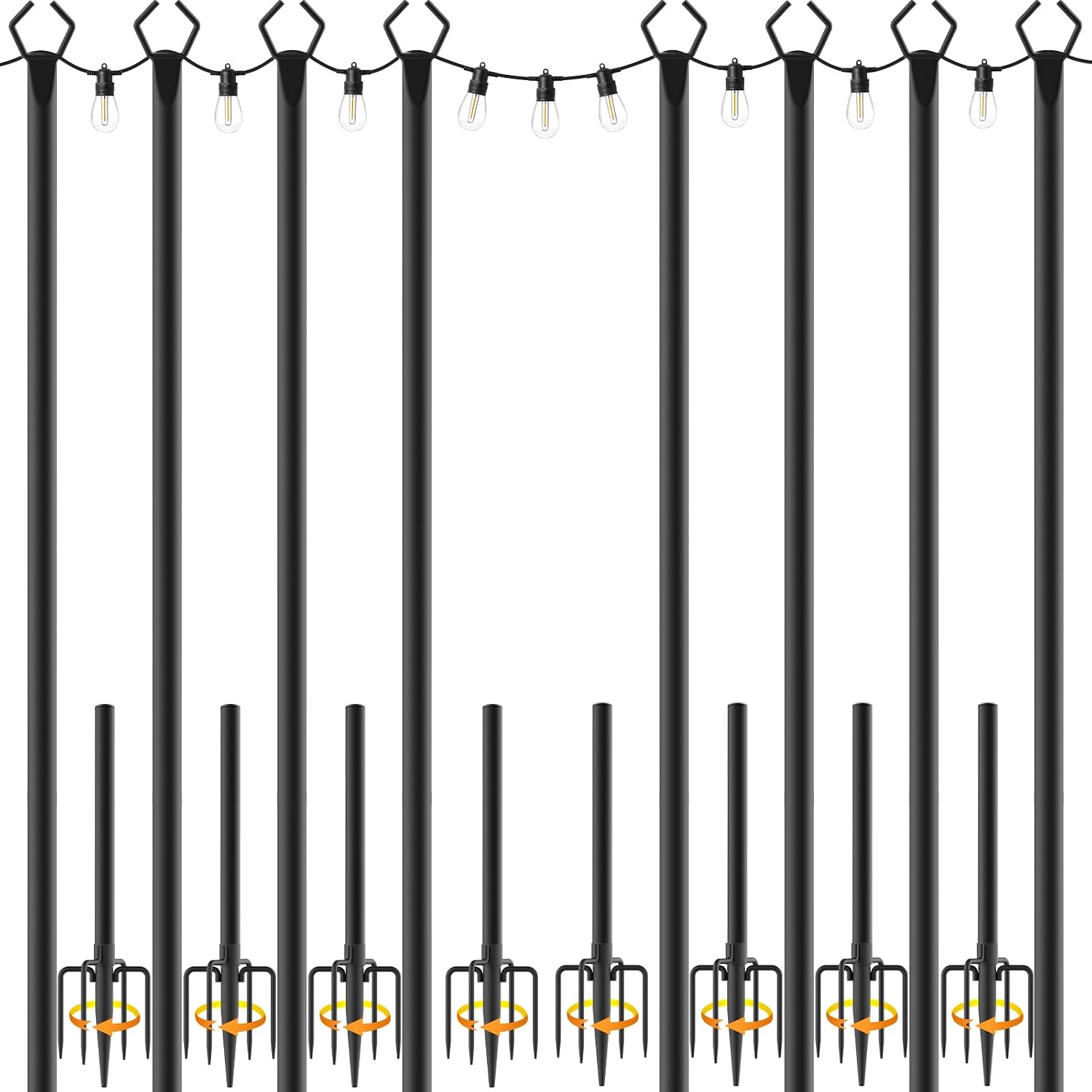 Mutovlin 8 Pack String Light Poles,10 Ft Light Poles for Outside String Lights,Outdoor Lights Pole with Fork,Metal Poles Stand for Patio Deck Backyard