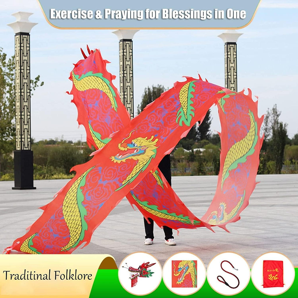 Dragon Dance Ribbon Colorful Dragon Shaped Dancing Wand Silk Dragon Dance Ribbon Streamer for Elderly Adults Youth Spiral Practice Ribbon Streamer Shows Prop