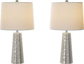 Table Lamps - Set of 2 Hammered Metal Lights with Flared Bases and Drum Shades for End Tables and Nightstands by Lavish Home (Brushed Silver)