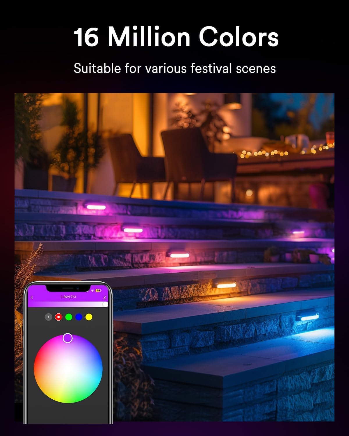 Lumary 8 Pack 12-24V Low Voltage Retaining Wall Lights with Hub, 7 Inch Smart LED Hardscape Paver Lighting, 2200K-6500K RGBCW Color Changing Outdoor Landscape for Step, APP/Remote/Voice Control, Brown