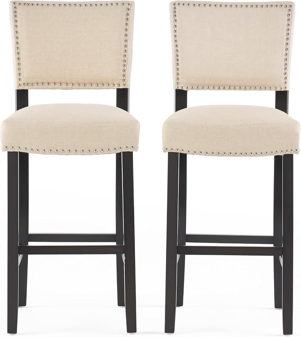 GOWE Barstools with Rivet Decoration Set of 2, Wood Frame,Fabric Sponge Cushion and Upholstered Barstools, Bar Chairs for Kitchen Island,Bedroom,Dining Room.