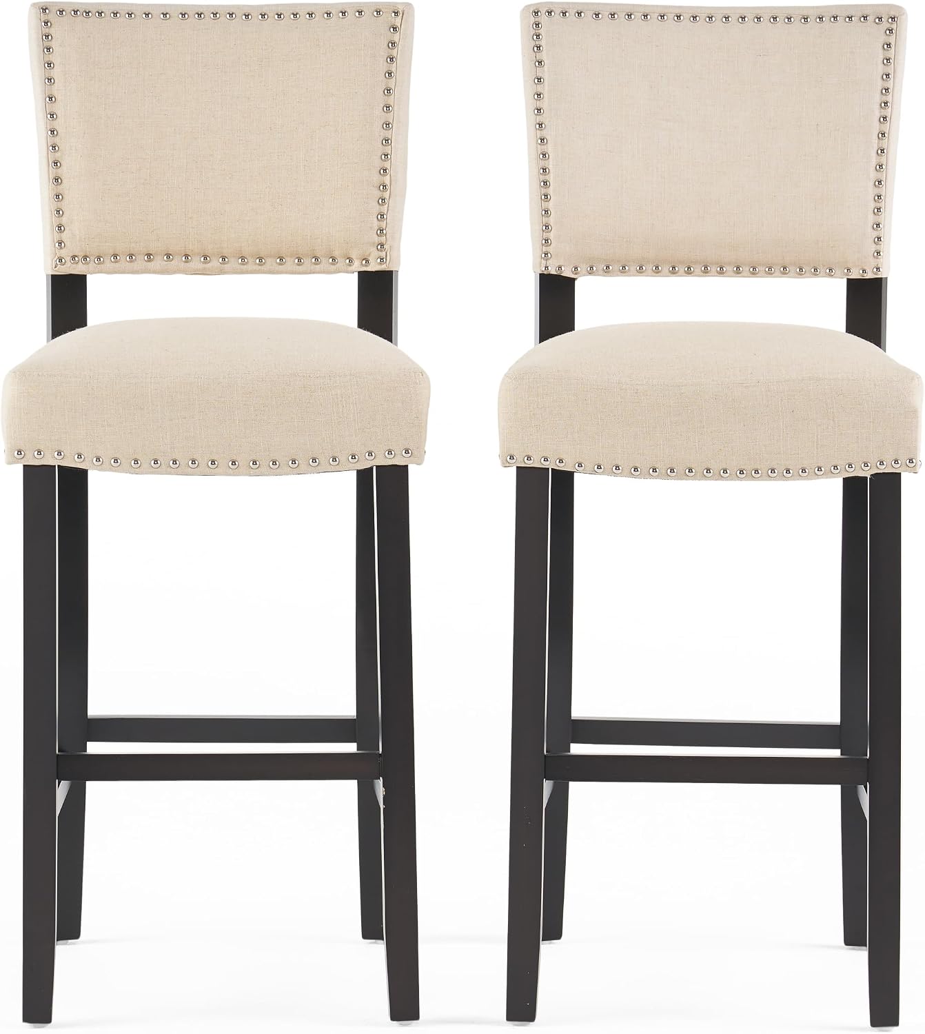 GOWE Barstools with Rivet Decoration Set of 2, Wood Frame,Fabric Sponge Cushion and Upholstered Barstools, Bar Chairs for Kitchen Island,Bedroom,Dining Room.