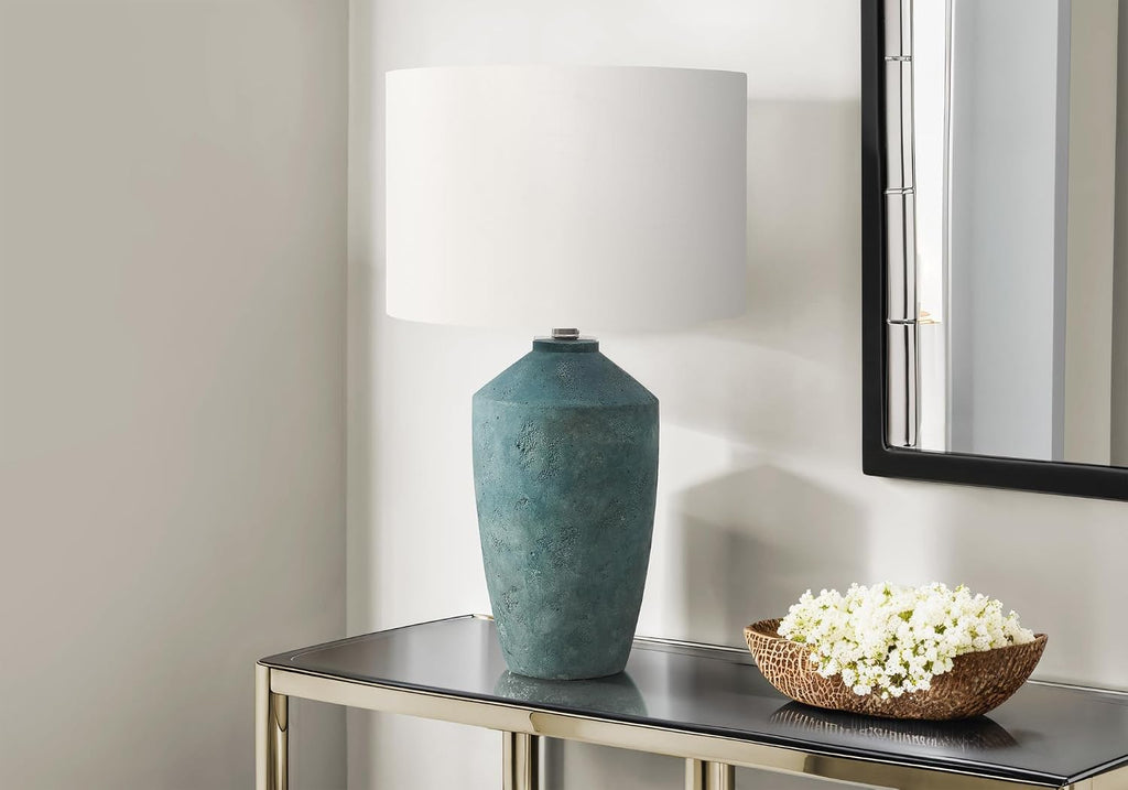 Monarch Specialties I 9891 Lighting, 25' H, Table Lamp, Green Concrete, Ivory/Cream Shade, Contemporary, Modern