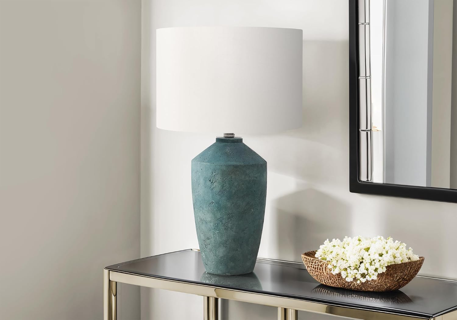 Monarch Specialties I 9891 Lighting, 25' H, Table Lamp, Green Concrete, Ivory/Cream Shade, Contemporary, Modern
