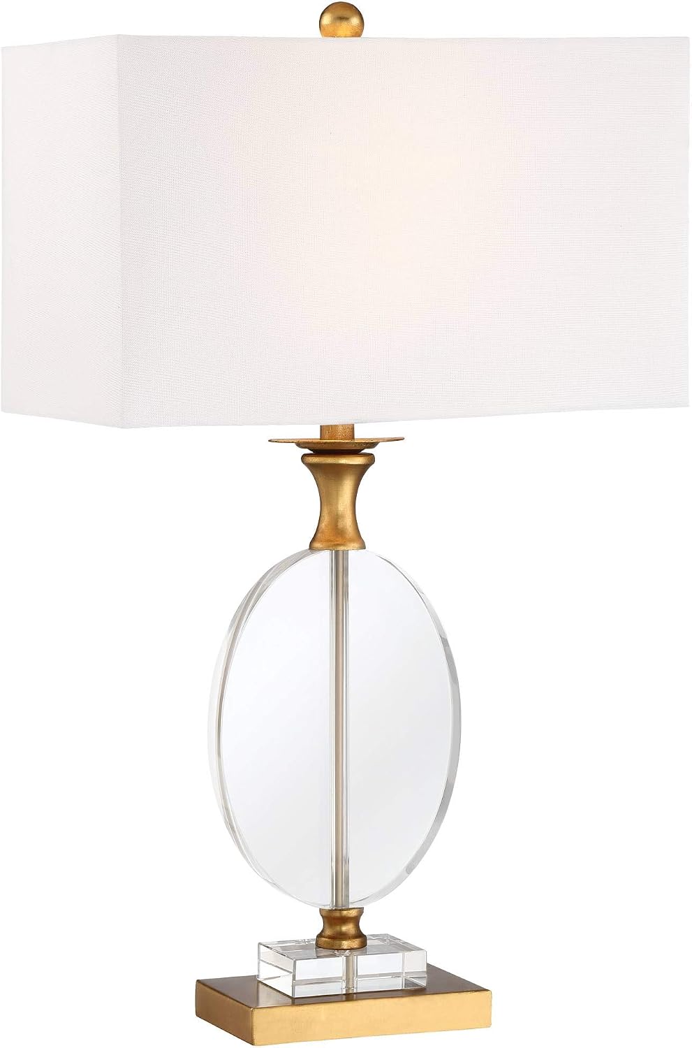 Vienna Full Spectrum Valerie Modern Glam Luxury Table Lamp 28' Tall Gold Clear Crystal Glass White Fabric Rectangular Shade for Living Room Bedroom House Bedside Nightstand Home Office Family