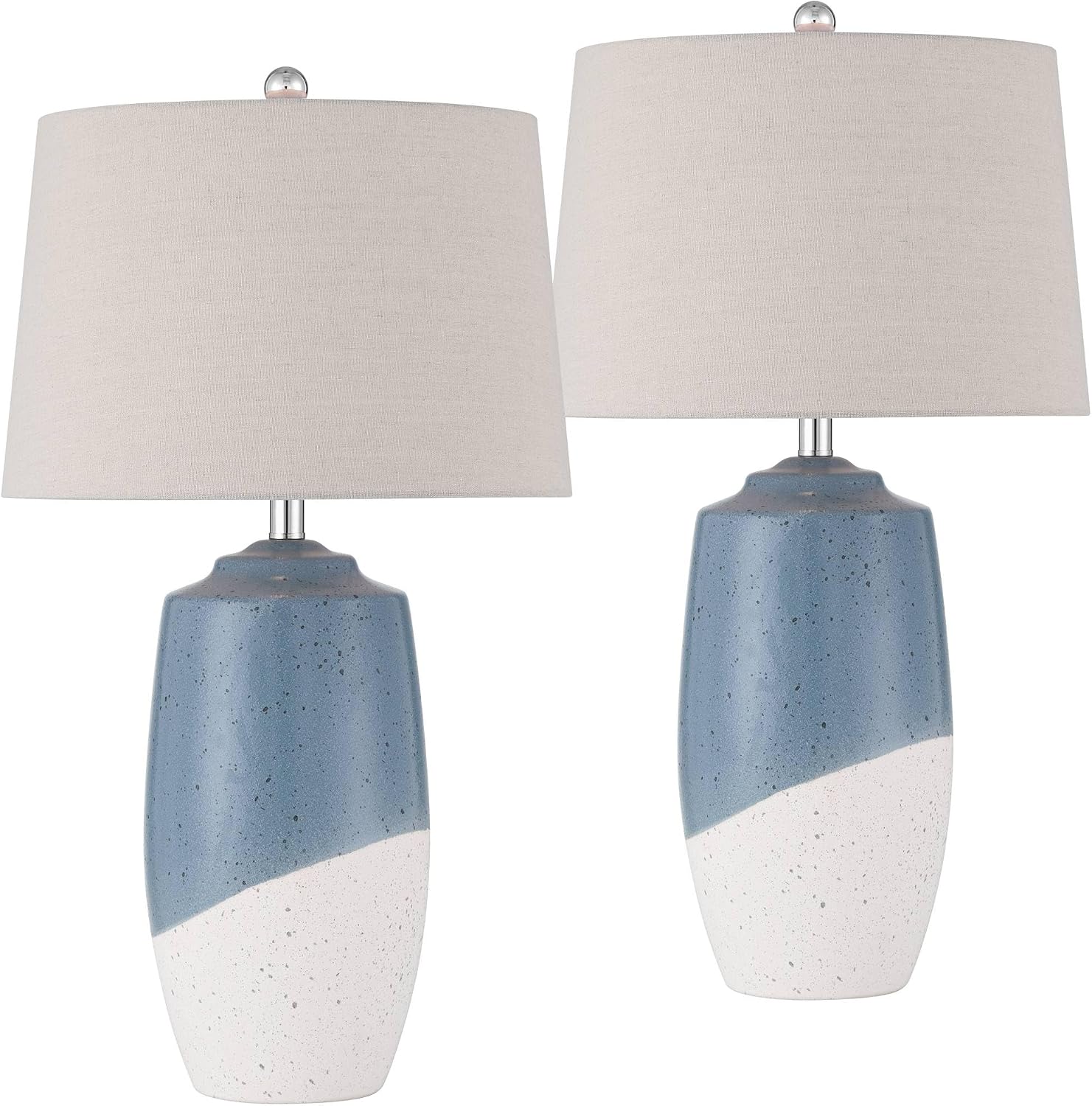 360 Lighting Aegean 28' Tall Coastal Modern Table Lamps Set of 2 Blue White Finish Ceramic Linen Beige Shade Living Room Bedroom Bedside Nightstand House Office Family Reading Kitchen Entryway