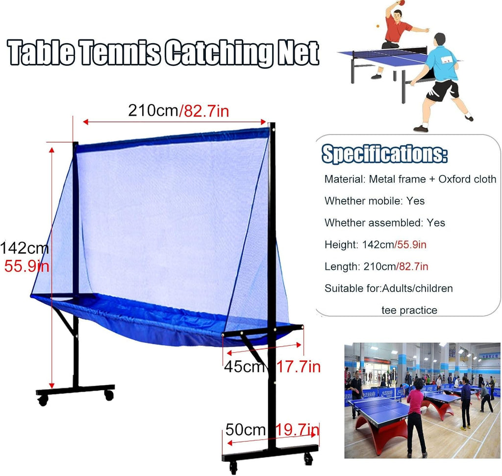 Rolling Table Tennis Catch Net, Adults & Kids Training Tool for Multi Ball Drills, Ping Pong Recycle Catcher Equipment for Indoor Outdoor Serve Practice & Family Leisure, Metal Frame