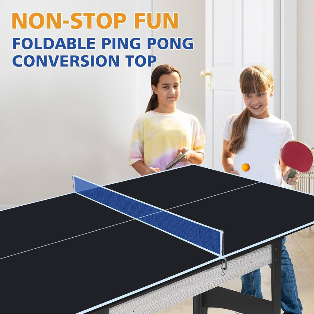 71' Foldable Table Tennis Conversion Top with Net - 12mm MDF Ping Pong Table Top with Pre-Assembled Design - Portable Indoor Game Table with EVA Foam Pads
