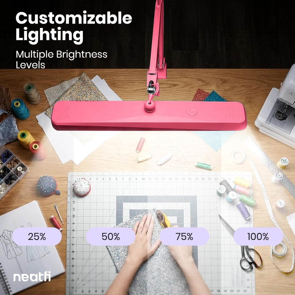 Neatfi XL 2,500 Lumens 30W LED Task Lamp for Manicure Table, Crafts, Workbench, Office – 22' Wide Shade Desk Light | Eye-Caring 6500K | 4-Level Brightness (Pink, Non-CCT with Clamp)