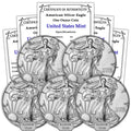 1986 - Present (Random Year) Lot of (5) 1 oz Silver American Eagle Coins Brilliant Uncirculated (Type 1 or 2) with Certificates of Authenticity $1 Seller BU