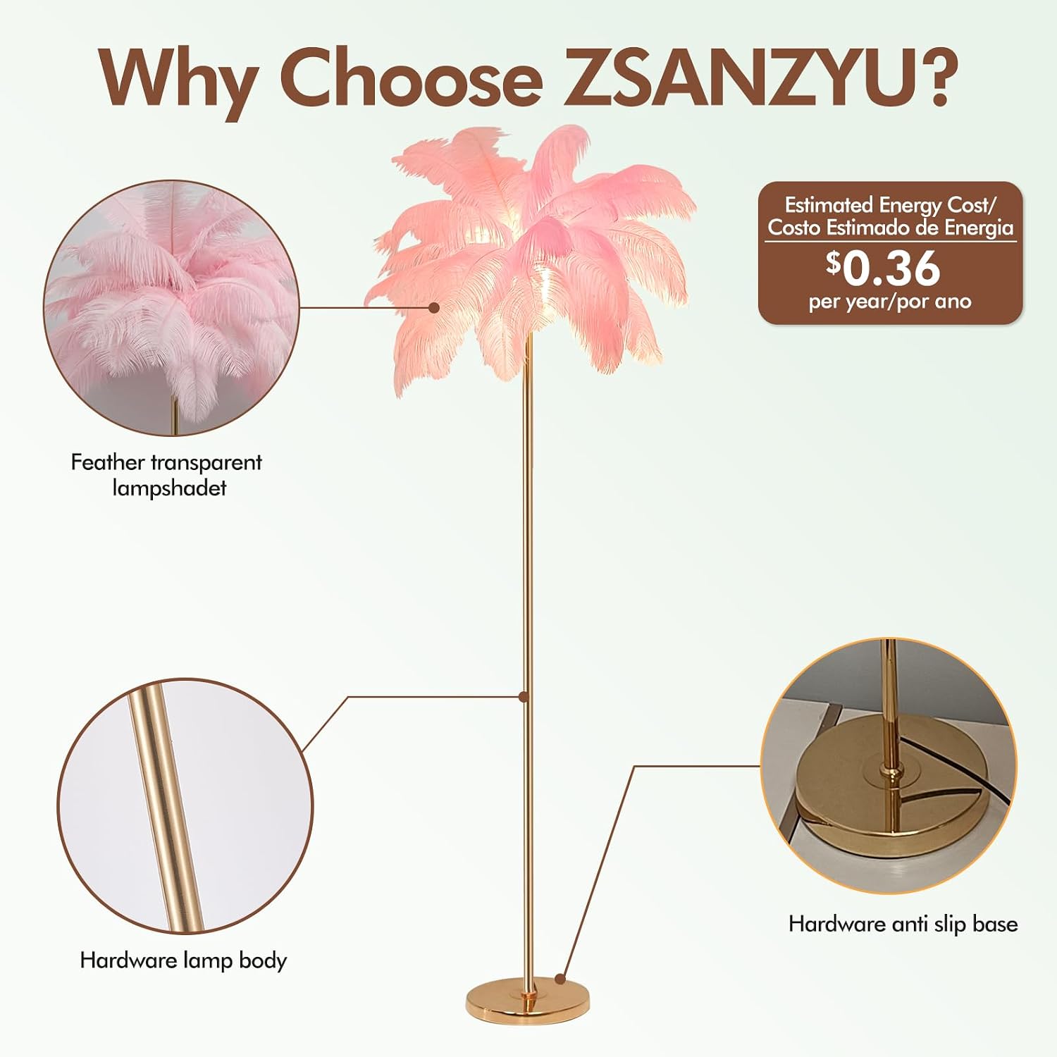 ZYLEIESENBAO Pink Feather Lamp Romantic Ostrich Feather Floor Lamp 3*G9bulbs Nordic Fluffy Standing Lamp for Creative Reading Lamp for Living Room Girl Bedroom Entryway Wedding Valentines Dating Gift