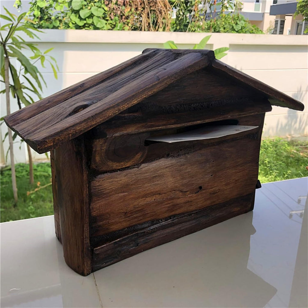 MELPHI Vintage Wall Mailbox, Wall Mounted Wooden Mailbox, Antique Style, Nostalgic Charm, Hanging Secure Post Box for Garden Outside, Coffee Shop, Rustic Farmhouse