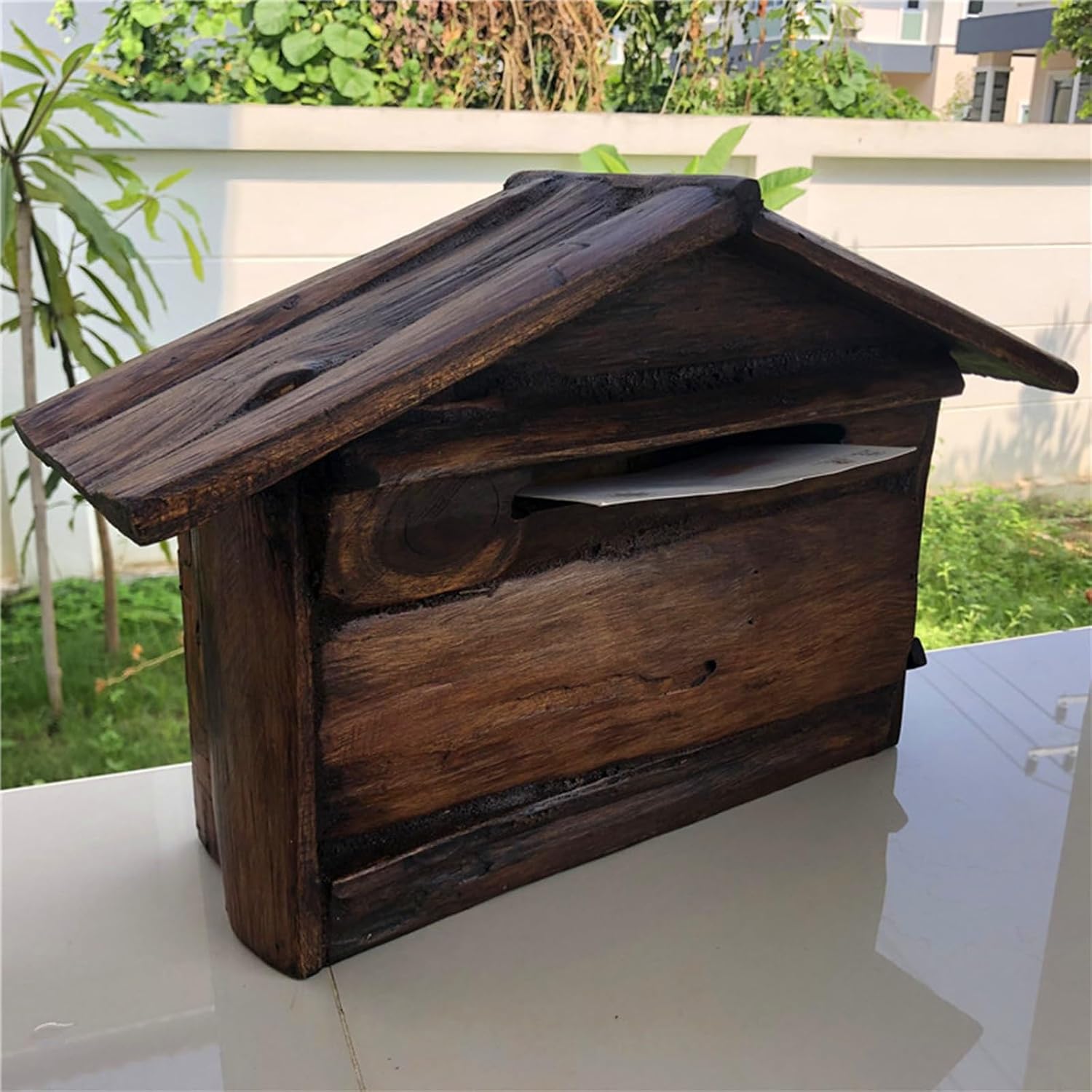 MELPHI Vintage Wall Mailbox, Wall Mounted Wooden Mailbox, Antique Style, Nostalgic Charm, Hanging Secure Post Box for Garden Outside, Coffee Shop, Rustic Farmhouse