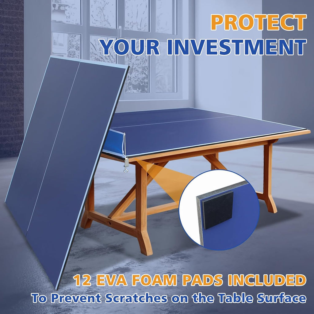 Ping Pong Table Top for Billiard Table, 7FT/8FT/9FT Foldable Table Tennis Table Topper for Pool Table, Indoor Outdoor Table Tennis Conversion Top w/Net & Premium Foam Padding (Blue, 9x5 FT)
