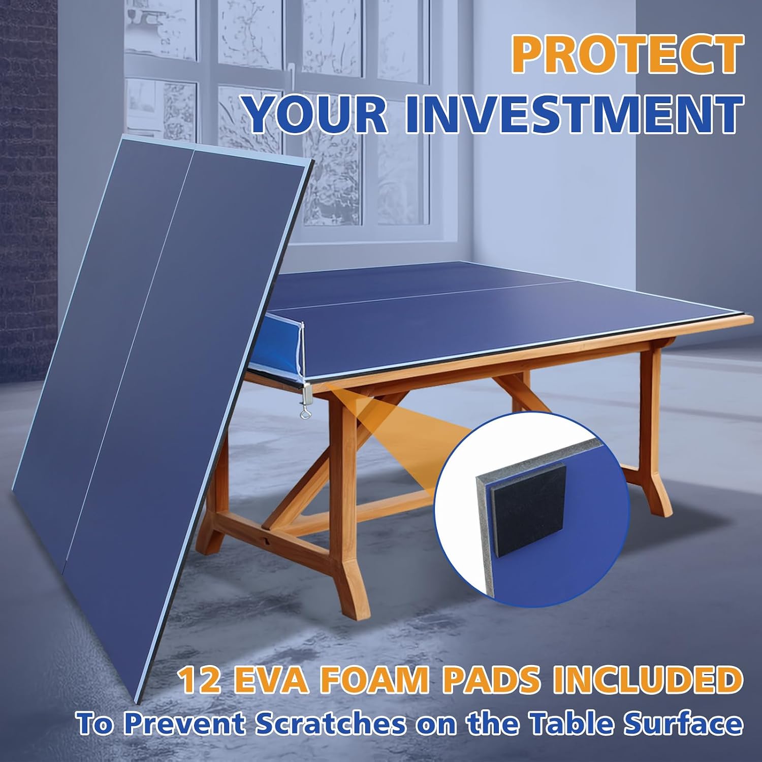Ping Pong Table Top for Billiard Table, 7FT/8FT/9FT Foldable Table Tennis Table Topper for Pool Table, Indoor Outdoor Table Tennis Conversion Top w/Net & Premium Foam Padding (Blue, 9x5 FT)