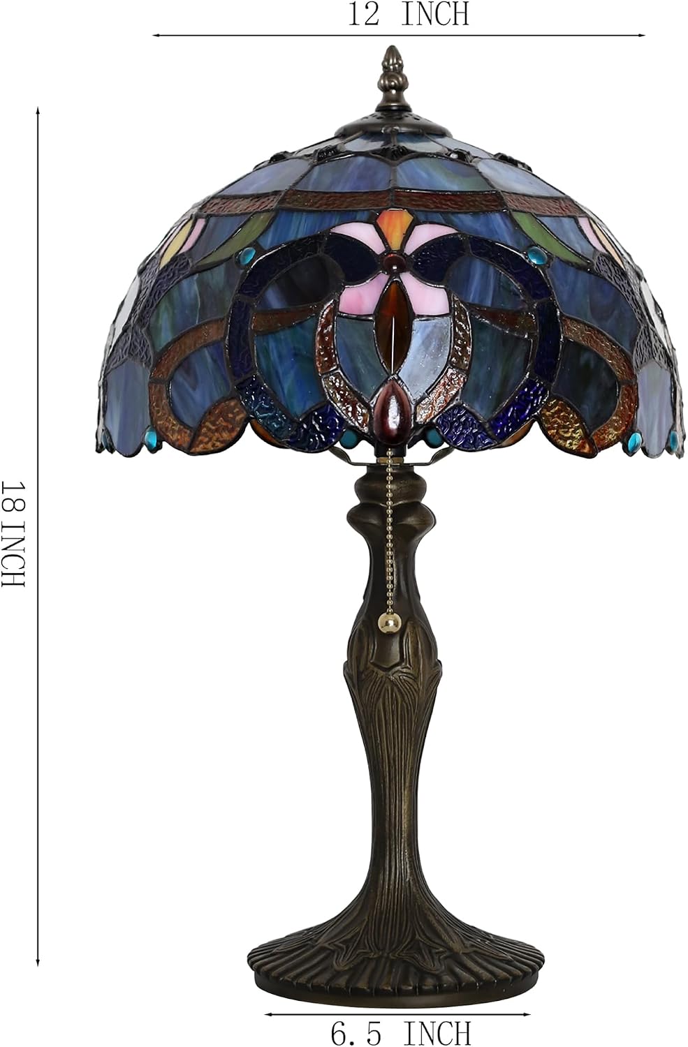 Tiffany Lamp Stained Glass Table Lamp 12' x 19' Blue Baroque Style Decorative Lamp Bedside Reading Lamp for Desk Living Room Bedroom Office Study Light Home Decor Gift