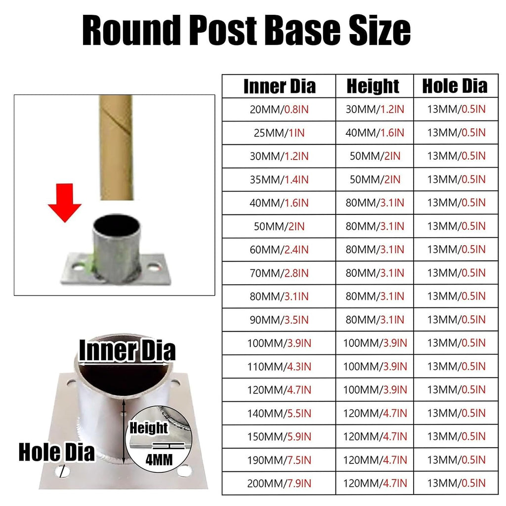Round Post Base Bracket, Heavy Duty Mailbox Mounting Anchor/Fence Column Pole Mount Bracket for Wood Concrete Floors Metal Post, Post Sleeve 2 3 4 5 6 7 Inch Dia(10 pcs,Dia 60 mm/2.4 in)